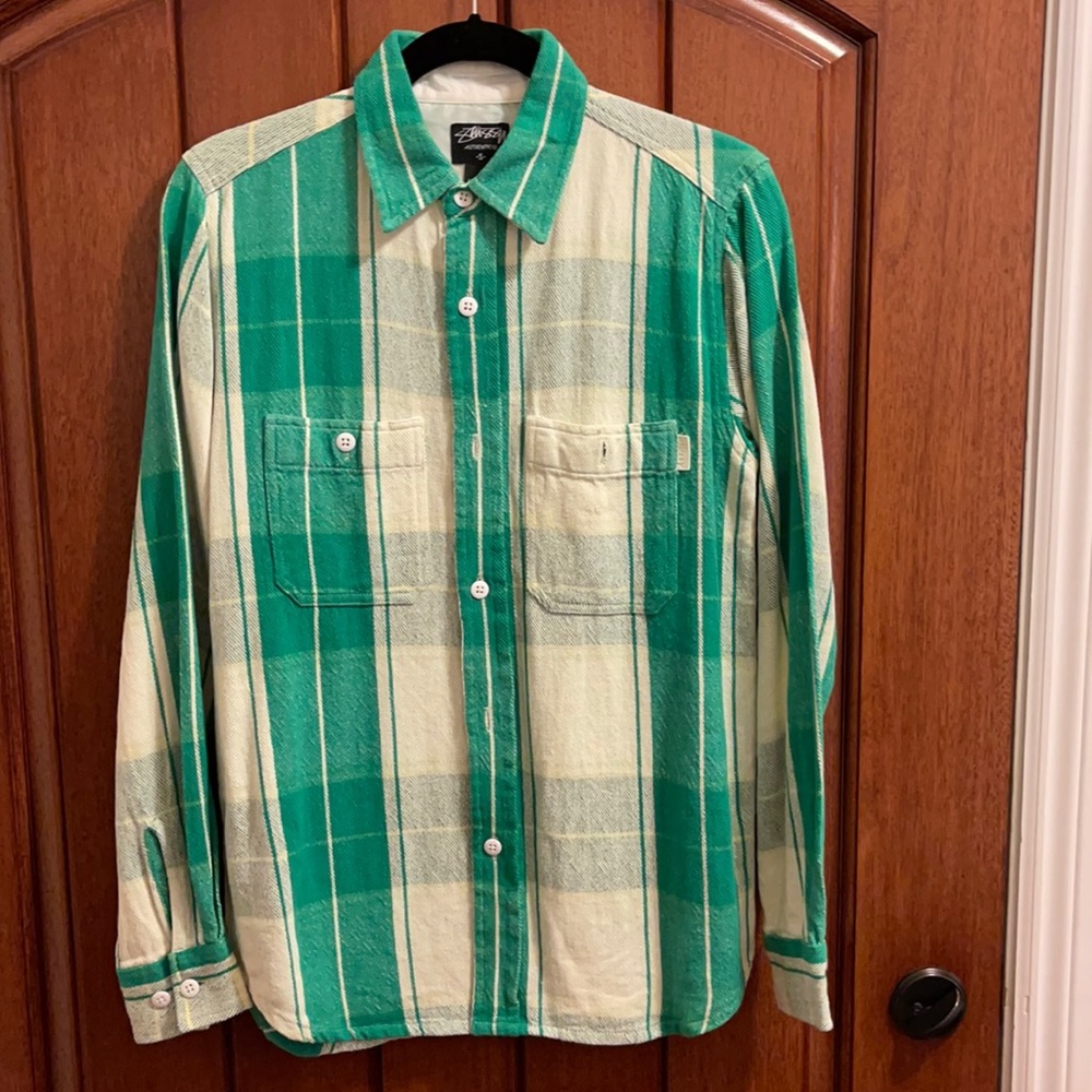 Stussy Green/White Plaid Shirt Size Small